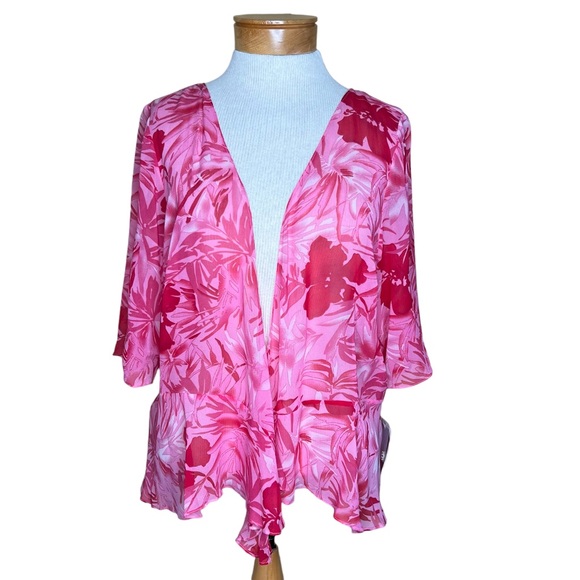 Adriana Papell Silk Pink & Red Floral Print Wrap Jacket Vintage Size 16 NWT - Picture 10 of 16